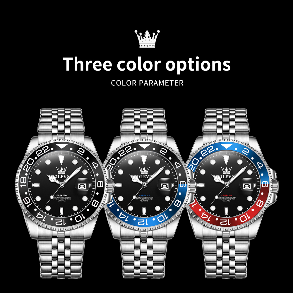 OLEVS Designer Men's Watch New GMT Quartz Watch Waterproof Outdoor Luxury Classic Men's Watch Luxury Watch Free Delivery And Wholesale