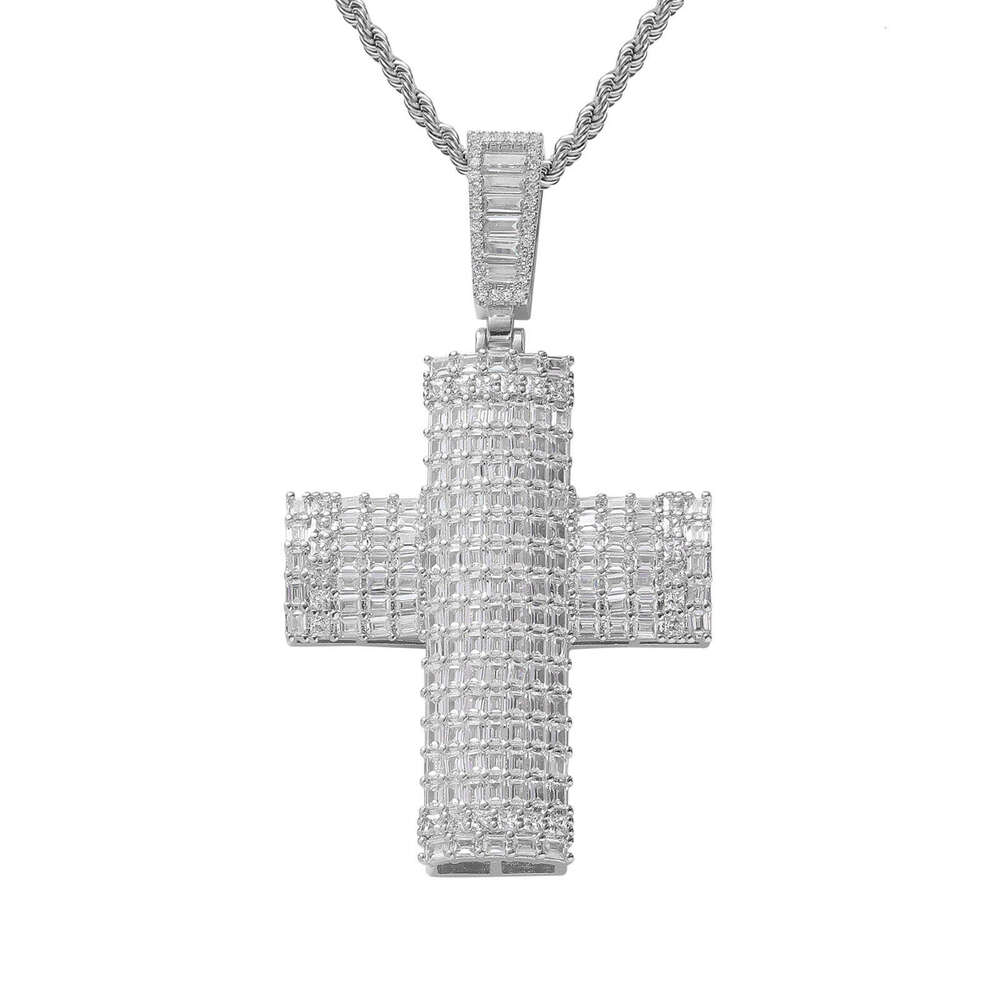 Luxury designer encrusted ice out VVS Moissanite Cross Pendant Hip Hop Necklace with free shipping