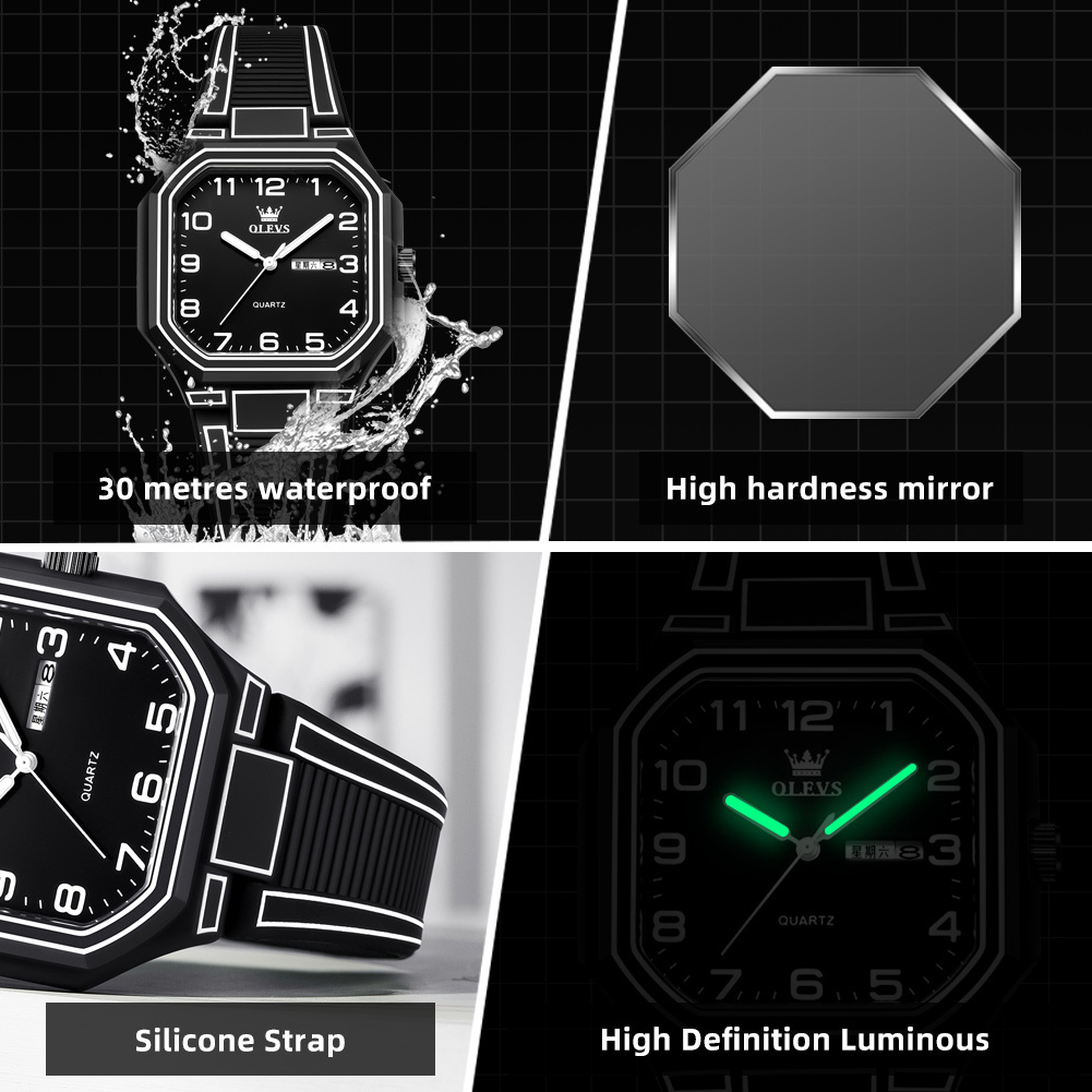 OLEVS Designer Men's Watches Silicone Straps Double Calendar Quartz Watches Luminous Men's Watches Luxury Watches Free Delivery And Wholesal