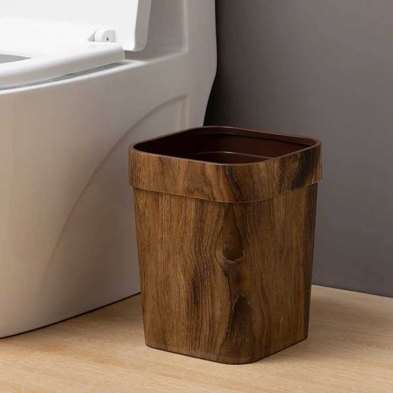 Wood Grain Retro Trash Can Home Kitchen Living Room Garbage Bin Office Toilet Paper Basket Bathroom Bedroom Supplies C251120