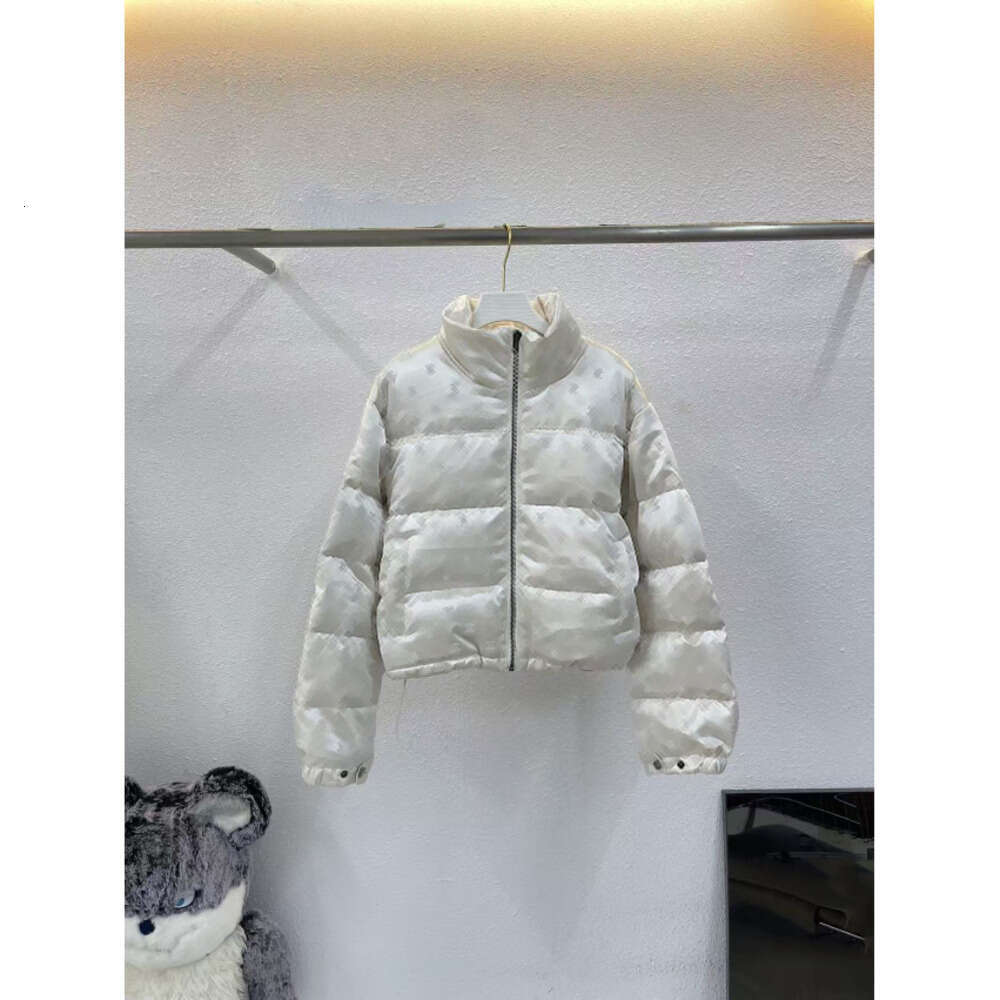 Winter Jacket Women Designer Full-print Double C Brand Logo Stand Collar Zipper Front Windproof Waterproof Fabric Hem Elastic Drawstring Short Style Fashion Coat