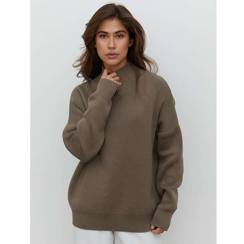 hoodie Half Knitted Autumn Winter Fashion Trend Versatile Loose And Warm Half High Neck Sweater jacket