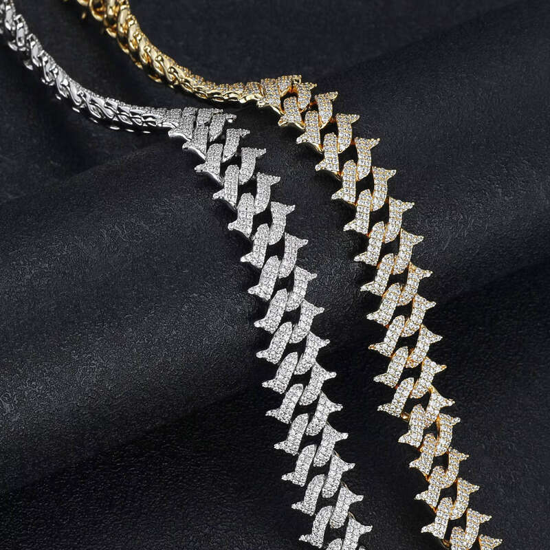 Urban Jewelry Hip Hop 15mm Men's Cadenas Necklace Pure Sier Chalcedony Thorn Chain
