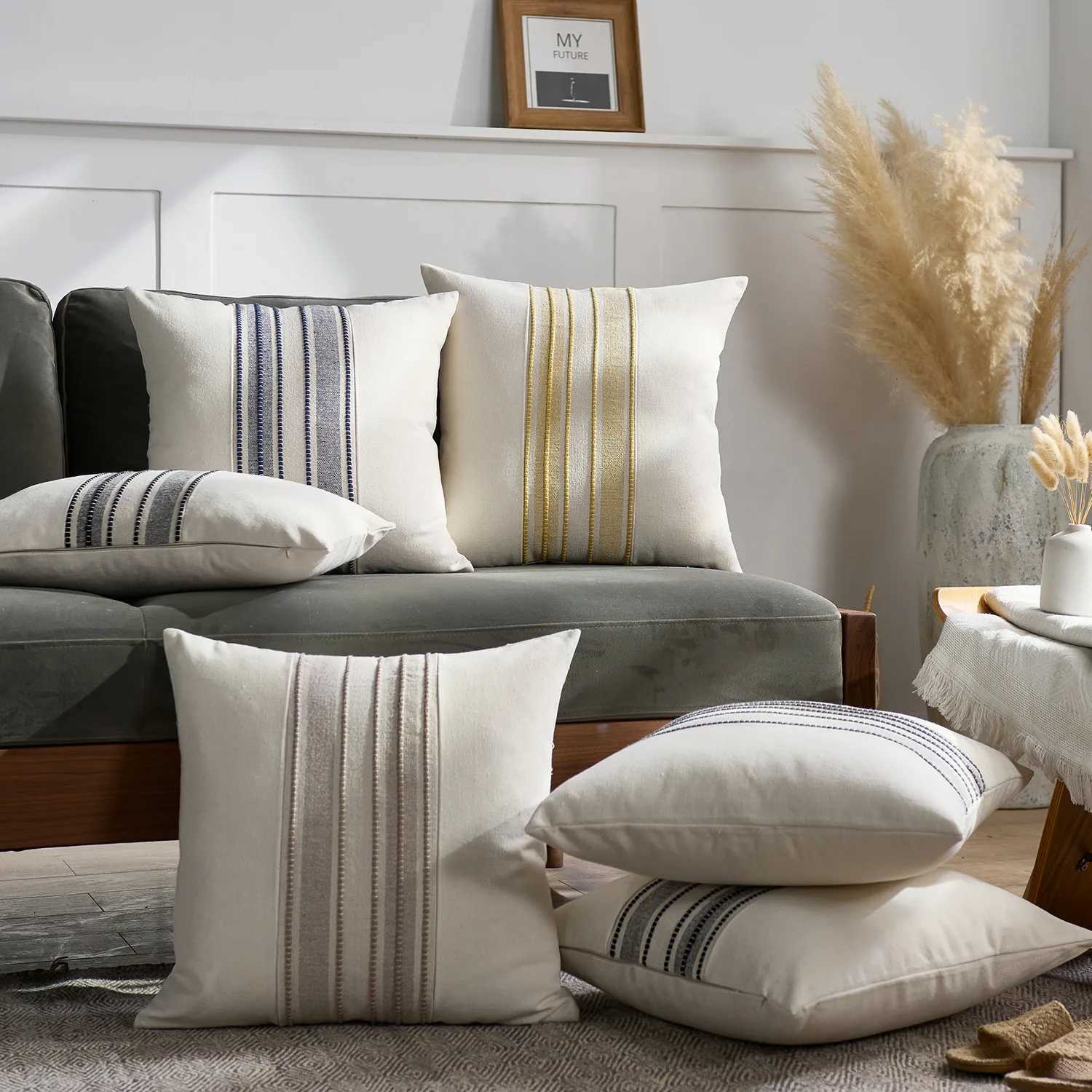 Pillow Case Nordic modern simple yarn-dyed splicing cover light luxury home soft decoration model room living room sofa C251120