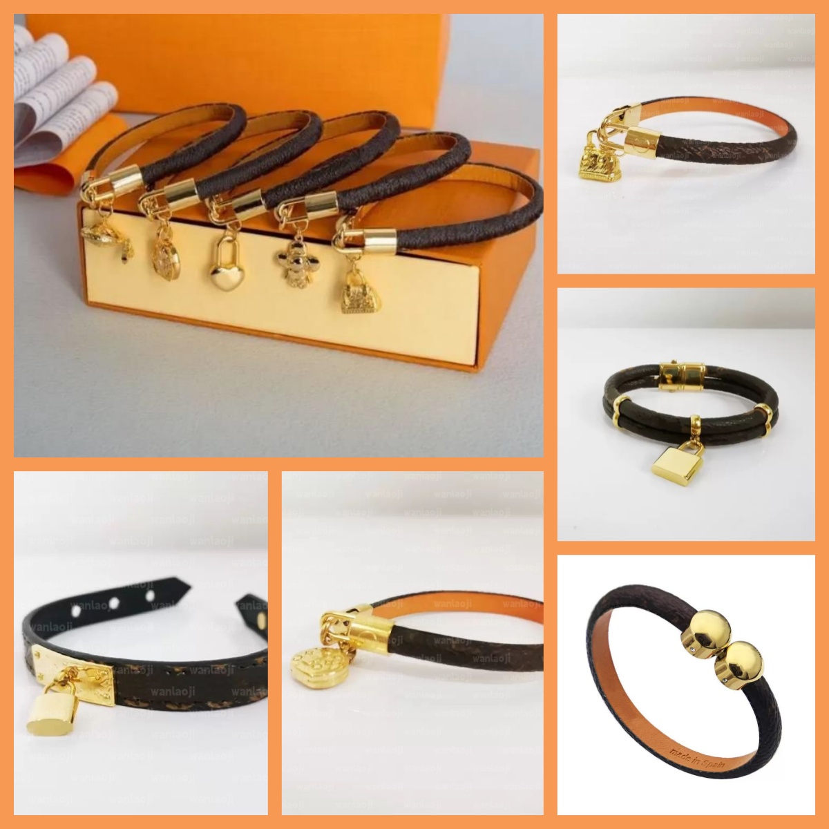 leather bracelet Fashion lock bracelet classic jewelry designer bracelet flat brown brand metal for men and women lovers jewelry gift C1FT#