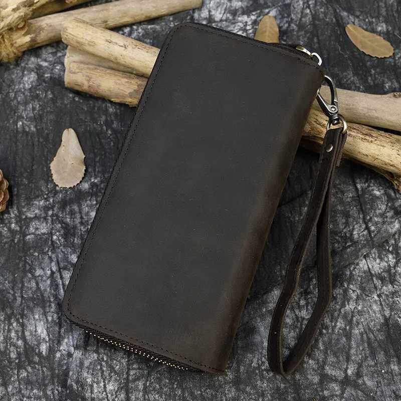 Retro Crazy Horse Leather Wallet Mens Clutch Wallet Double Zipper 24 Card Clutch Retro Womens Genuine Leather Long Wallet W250419