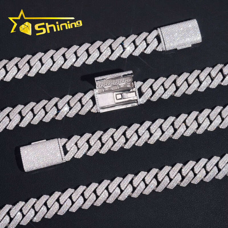 15mm Pure Sier Hip-Hop Jewelry Iced VVS Cuban Chain Moissanite New Ready for Shipment from US Warehouse