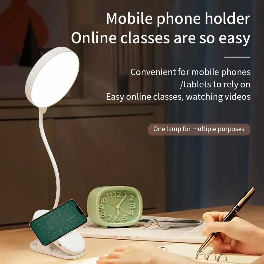 360 Rotating Rechargeable Reading Lamp Portable Clip Bedside Lamp Three Levels of Adjustable Soft Light for Eye Protection M251120