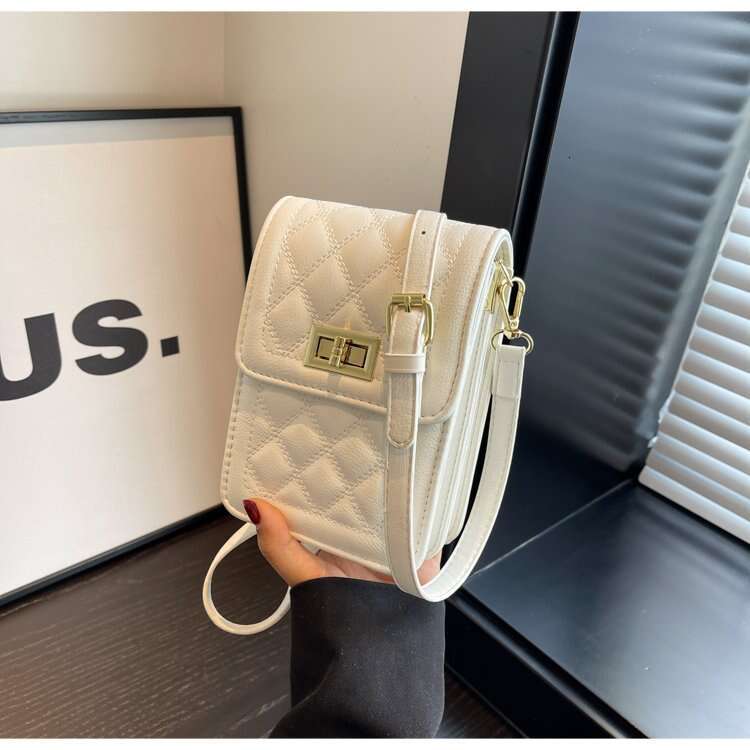 Women's new fashionable checkered embroidery thread high-end commuting phone bag, zero wallet, single shoulder diagonal cross bag