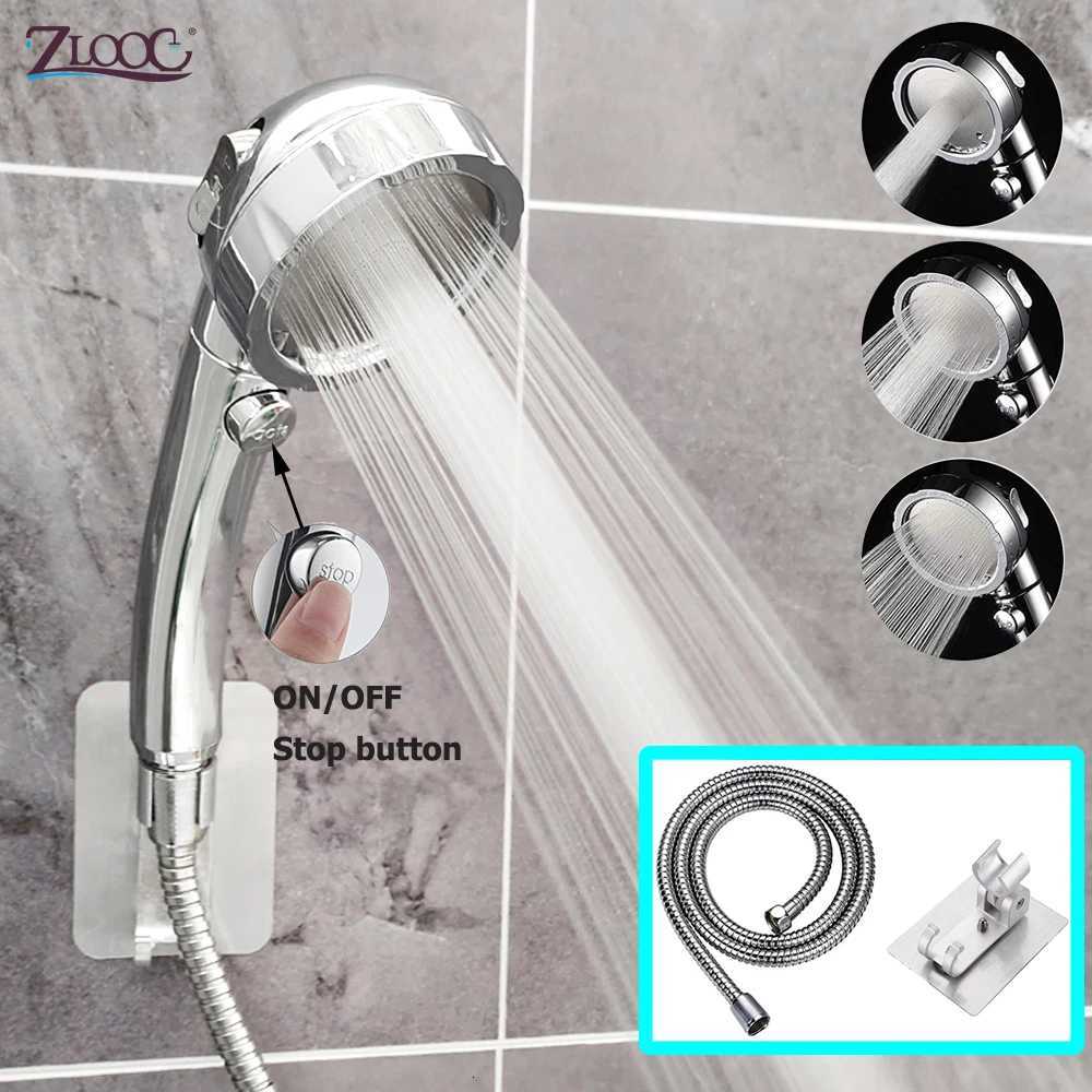 Zloog 3 Modes Adjustable Silver Black Shower Head High Pressure Handheld Showers Pressurized Bathroom Showerhead Set with HoseM251120