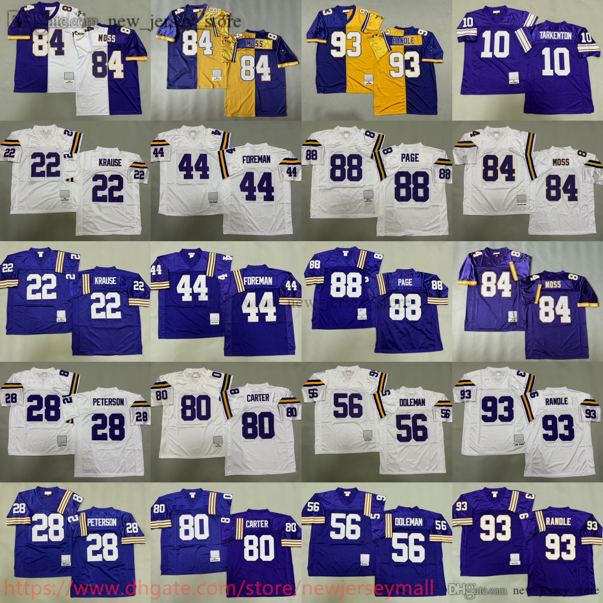 Custom S-6XL 1975 Throwback Football 10 Fran Tarkenton Jersey Retro Randy Moss 80 Cris Carter John Randle Adrian Peterson Chuck Foreman Paul Krause Alan Page Jerseys