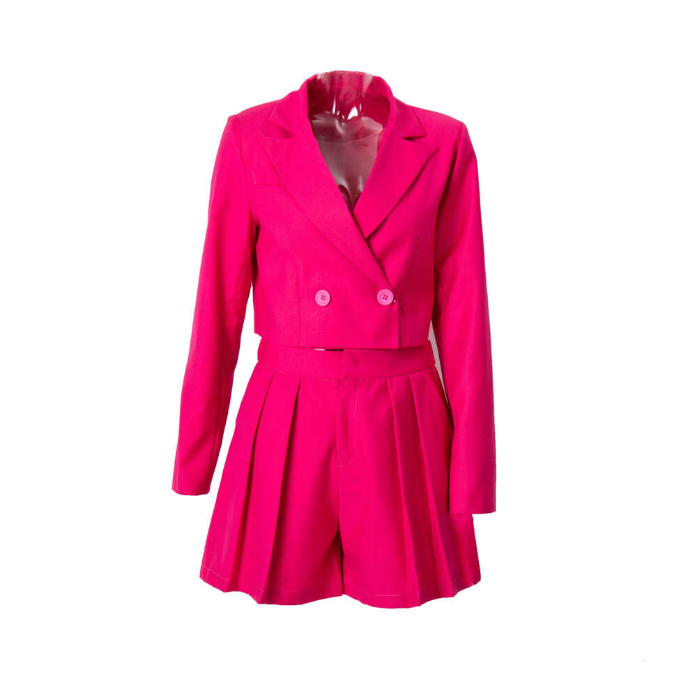 hoodie Short Shorts With Spring/Summer Double Breasted Suit And Pleated Short Skirt Pants Two-Piece Set jacket