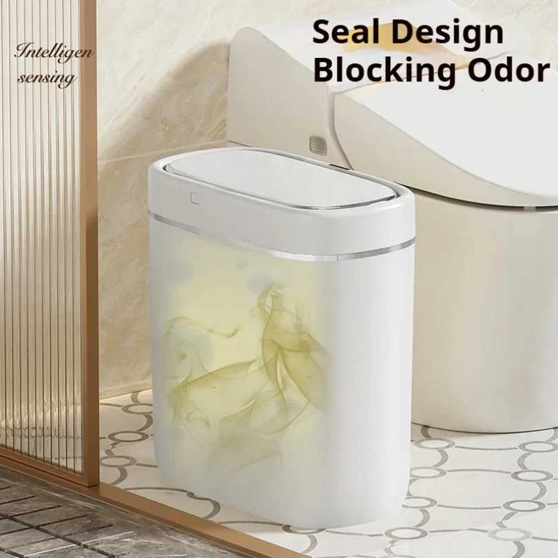 7/9L Narrow Smart Sensor Trash Can Automatic Wastebasket With Lid Desktop Trash Can Waterproof Toilet Dustbin Wastebasket C251120