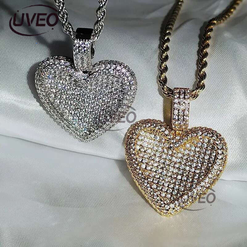 Iced Out Big Heart Pendant with Rope Chain Necklace Paved 5A Cz Stone for Women Men Hip Hop Necklaces Jewelry Drop Ship