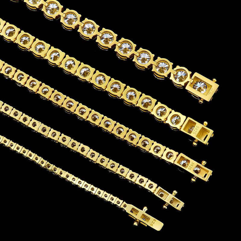 2mm-6mm Sterling Sier Gold Plated Gra Vvs Carbonite Tennis Necklace Chain