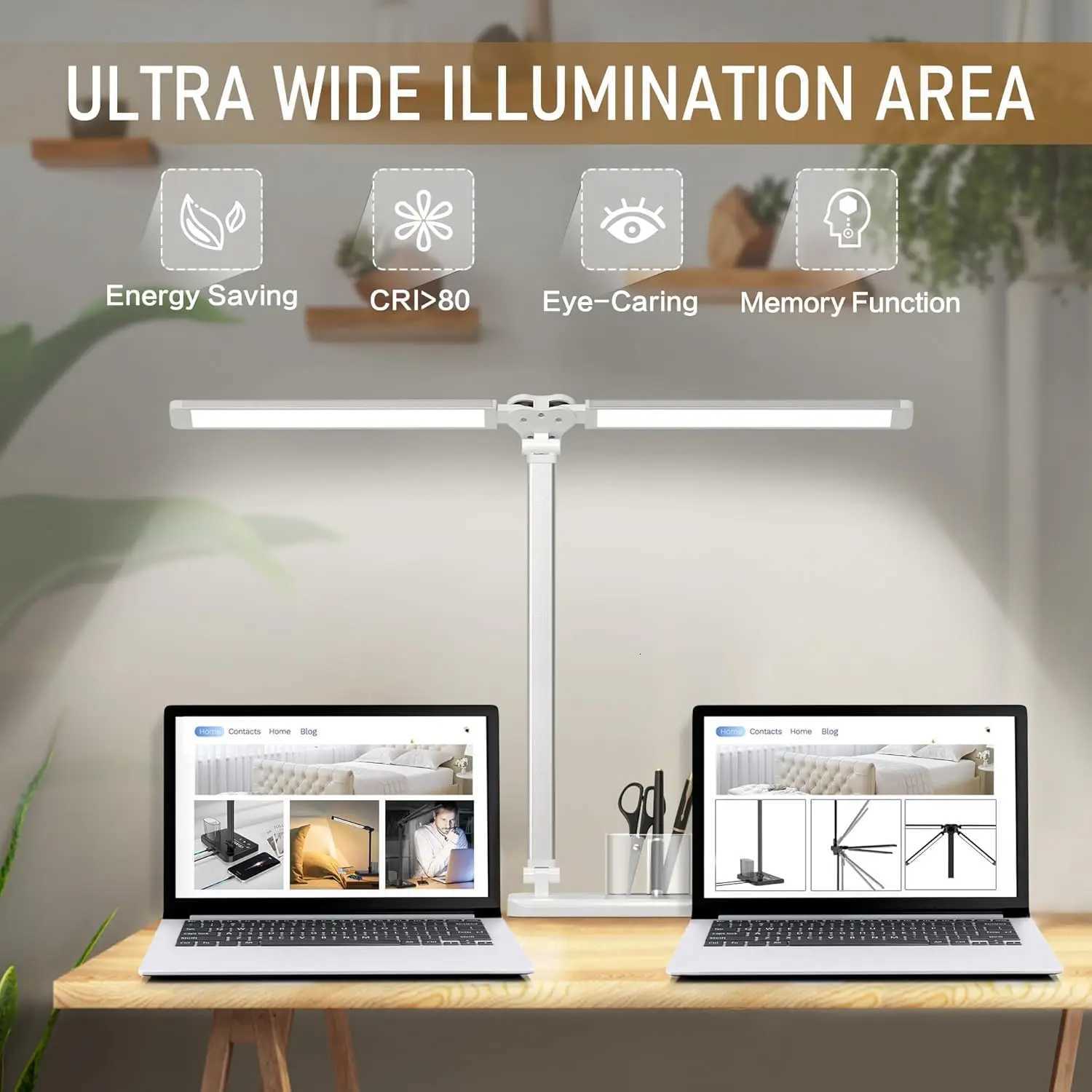 Dual Swing- Table Lamp LED Desk Lamp Dimmable Adjustable Reading Light for Home Office Bedroom Study and Craft M251120