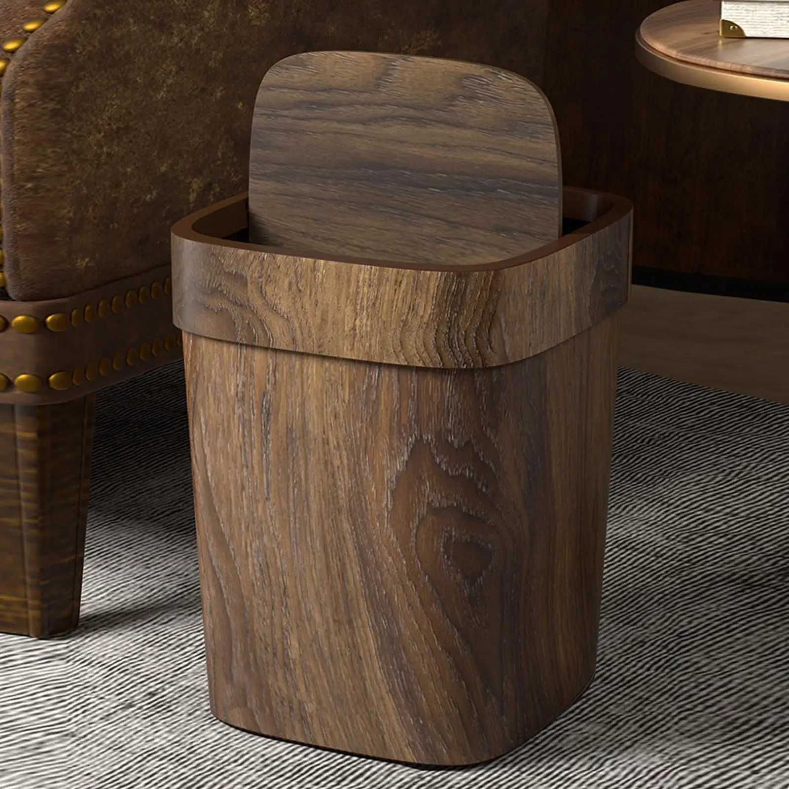 Imitation Wood Grain Garbage Can With Swing Lid 12L Garbage Bin Odor-Proof Litter Bin Rectangle Garbage Container Bin For Home C251120