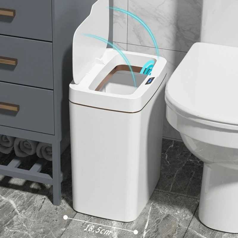 18L Smart Bathroom Trash Can Automatic Bagging Electronic Trash Can White Touchless Narrow Smart Sensor Garbage Bin Smart Home C251120