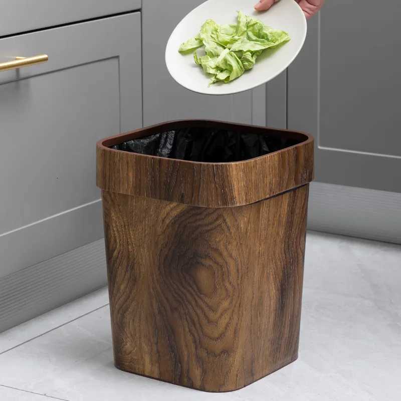 Wood Grain Retro Trash Can Home Kitchen Living Room Garbage Bin Office Toilet Paper Basket Bathroom Bedroom Supplies C251120