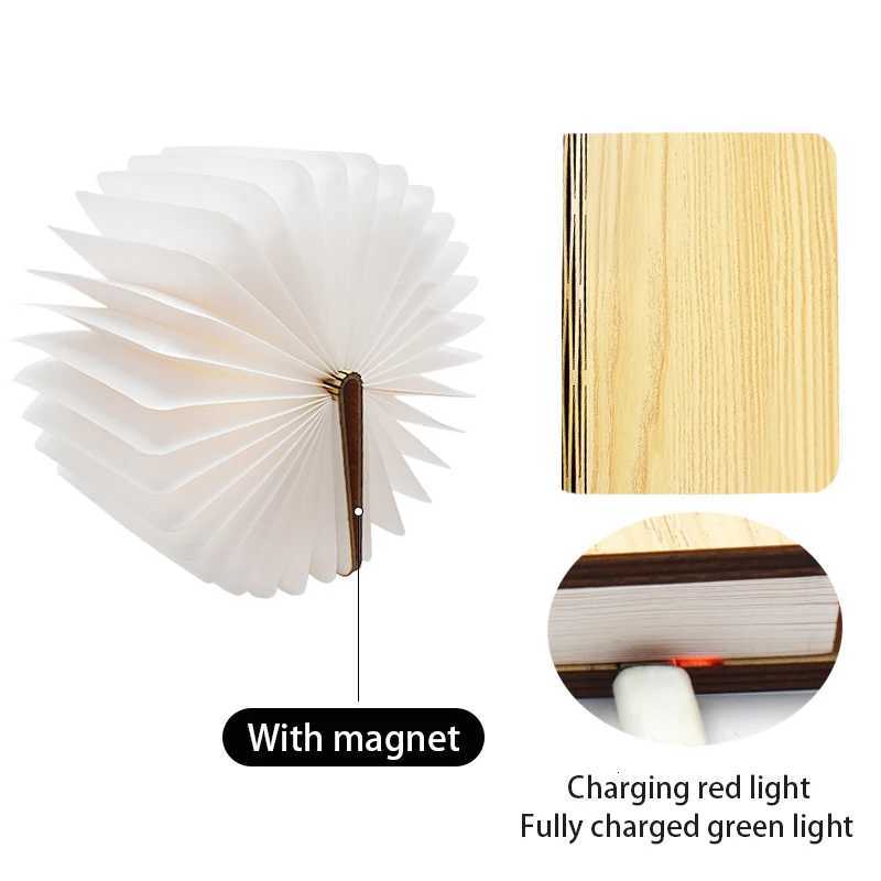 New Folding Book Lamp LED Rechargeable 3-Color Night Light Birthday Gift Luminous Book Table Lamp Bedside Lamp Ambient Light M251120
