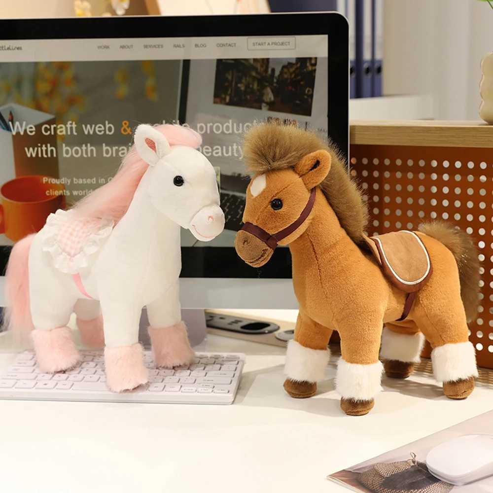 15cm Simation Brown Horse Plush Toys White Horse Stuffed Soft Dolls With Saddles Chinese New Year Mascot Gifts C251202