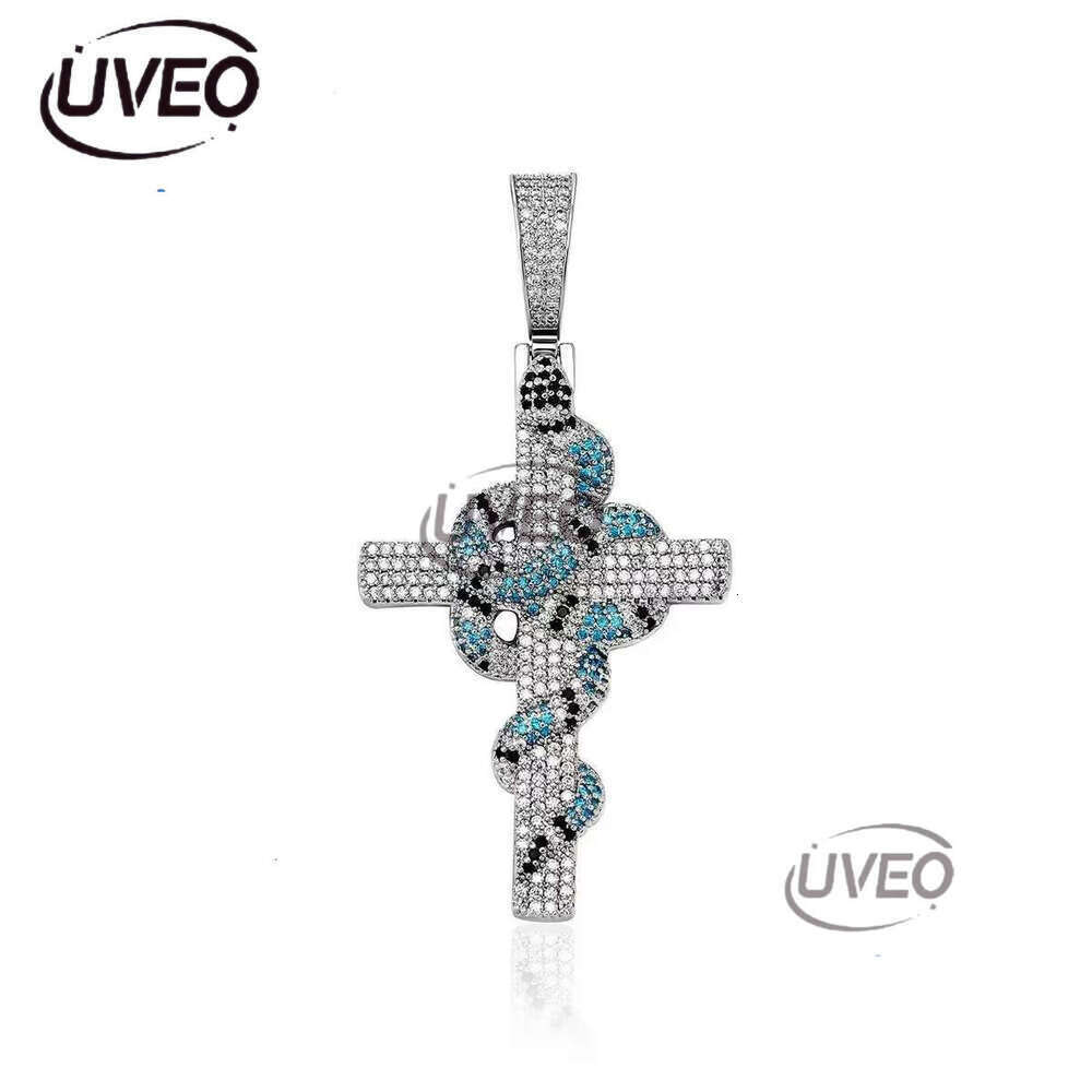 Luxury designer Ice Out VVS Moissanite Cross Necklace Retro Snake Pendant Hip Hop Necklace Jewelry for Stylish Men Free shipping