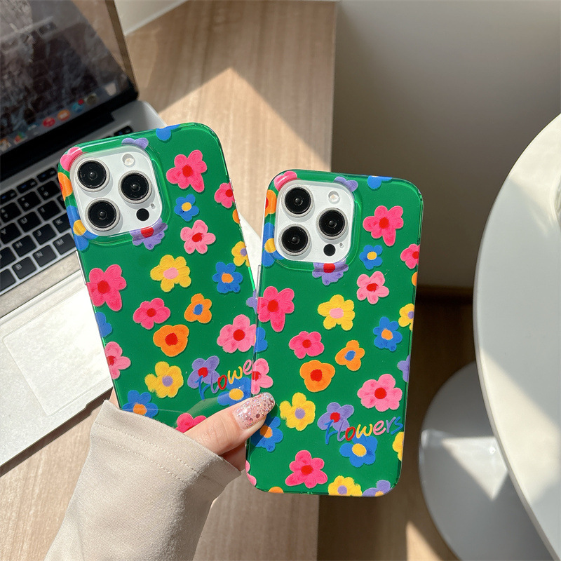 Summer Green Background Colorful Flowers Compatible with iPhone 16 iPhone 15 Pro Max/14/13 Phone Case New Style Personality