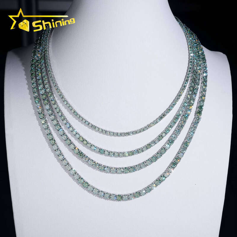 Pass Tester Hip-Hop 3mm 4mm Blue Green Pink Gold Sier Chalcedony Tennis Chain