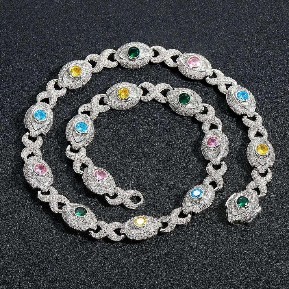 Luxury 14mm eye Infinity Colored Ice out VVS Moissanite 8-figure Cuban Chain Creative Hip Hop Men Women Necklace Bracelet Free delivery