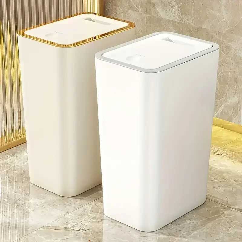 Odor Proof Trash Can with One-Touch Modern Design Durable Plastic Bathroom Kitchen Bin Space Saving Leakproof C251120