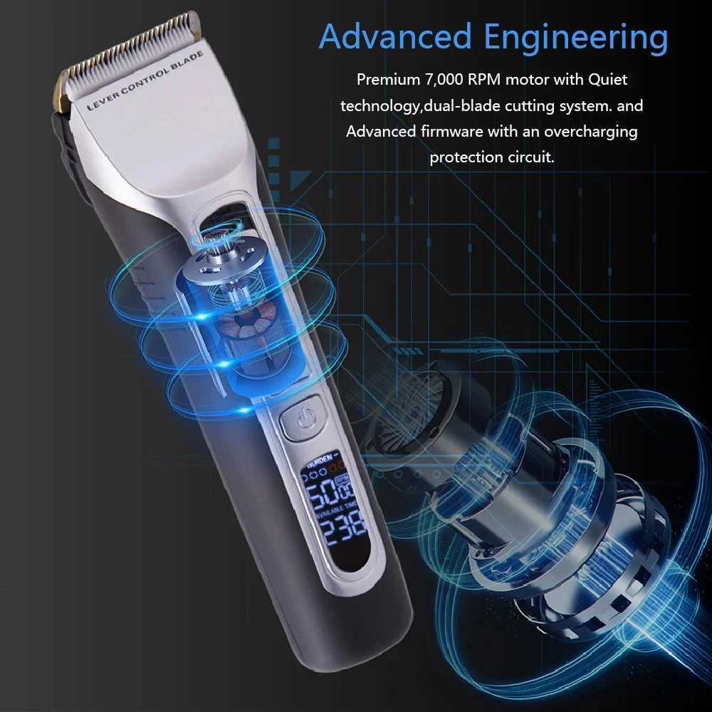 Hair Trimmer Rechargeable Electric Hair Clipper Ceramic Blade LCD Display Salon Men Hair Cutting MachineT251120