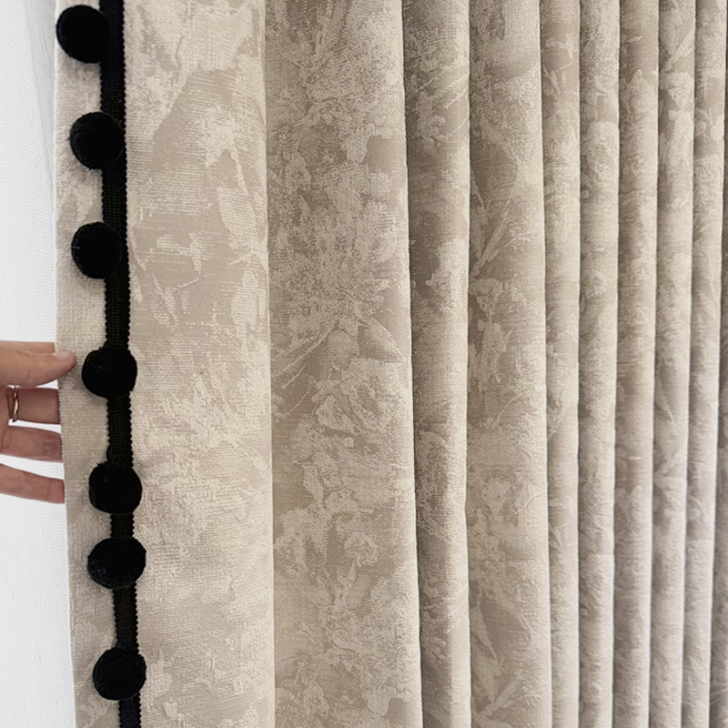 T0407 Middle Ages style yarn-dyed chenille curtain retro black edge bedroom blackout living room French curtains finished product