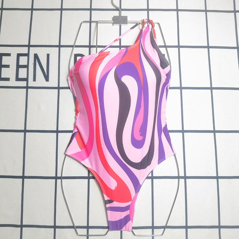 Luxury Color Block Swimwear For Women Designer Sexy Single Shoulder Swimsuit Summer Vacation Beach Yacht Bathing Suit