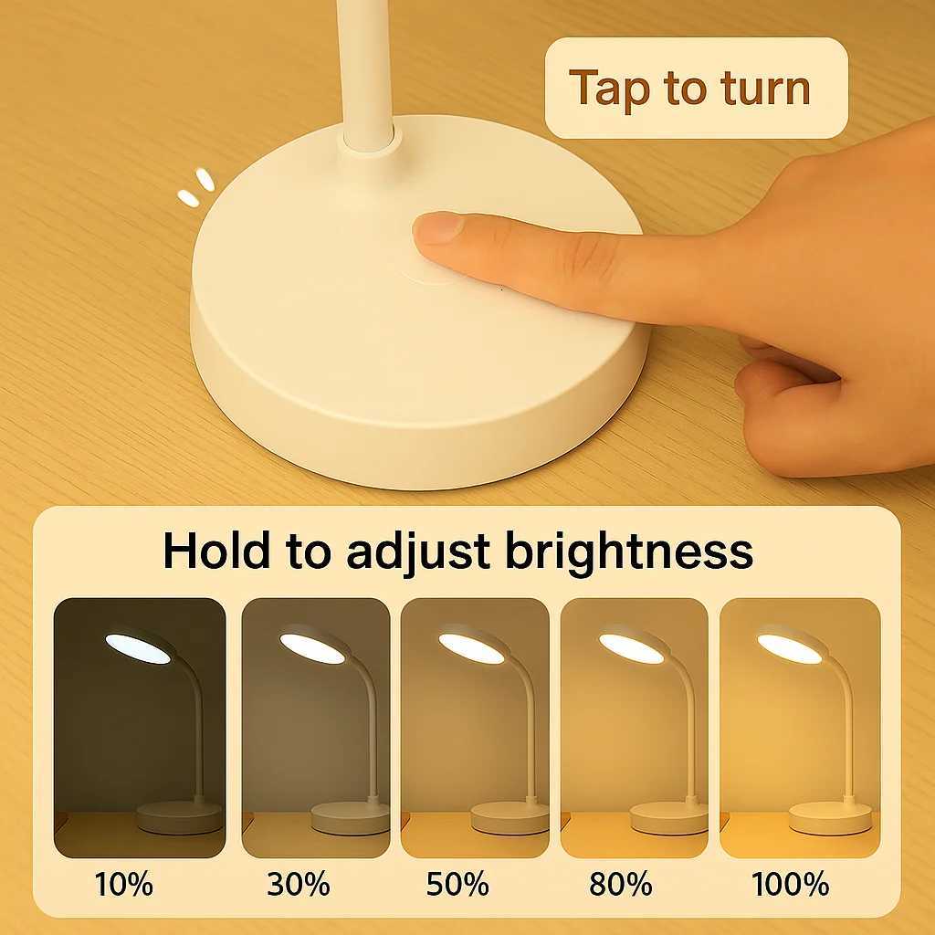 LED Desk Lamp Portable Table Light USB Charging 3 Brightness Eye Protection Touch Control Adjustable Gooseneck for Bedroom M251120