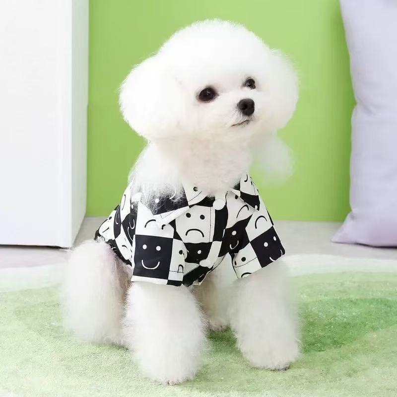 T0007 Checkered smiley face shirt dog clothes pet new checkerboard clothes Pomeranian dog