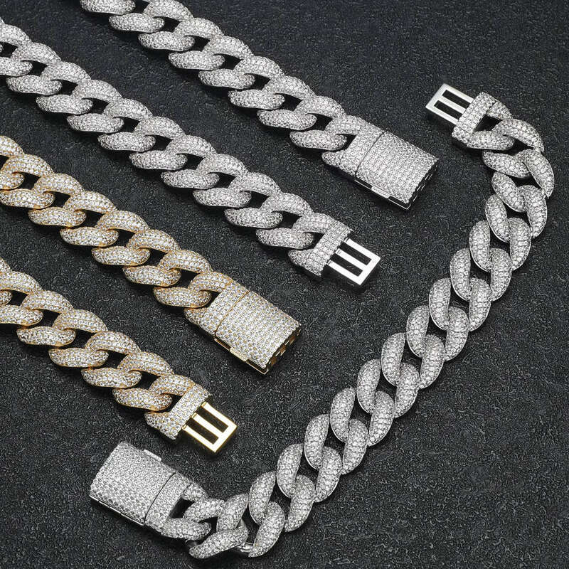 for Men and Women, 15mm Pure Sier Cuban Chain with Ice-Cold Silicone Stone