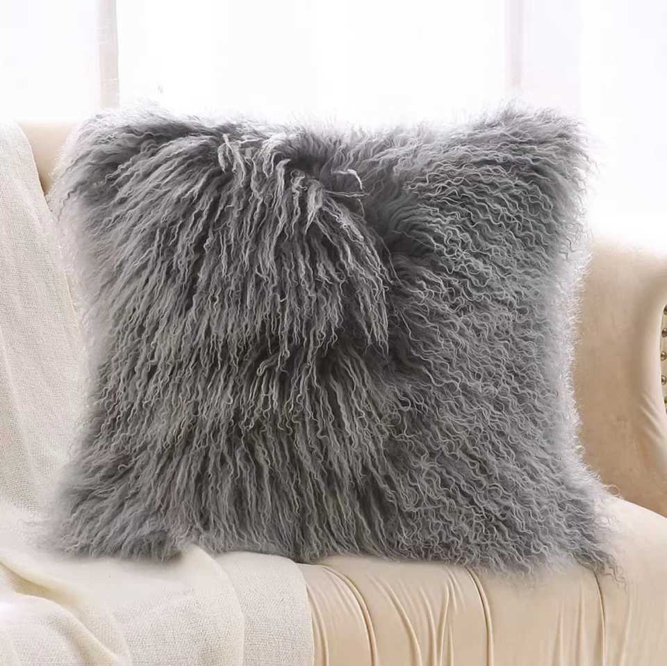 Pillow Case Real Mongolian Lamb Fur Cushion Cover Sofa Cover Tibetan Lamb Fur Home Decoration Fur Cushion C251120