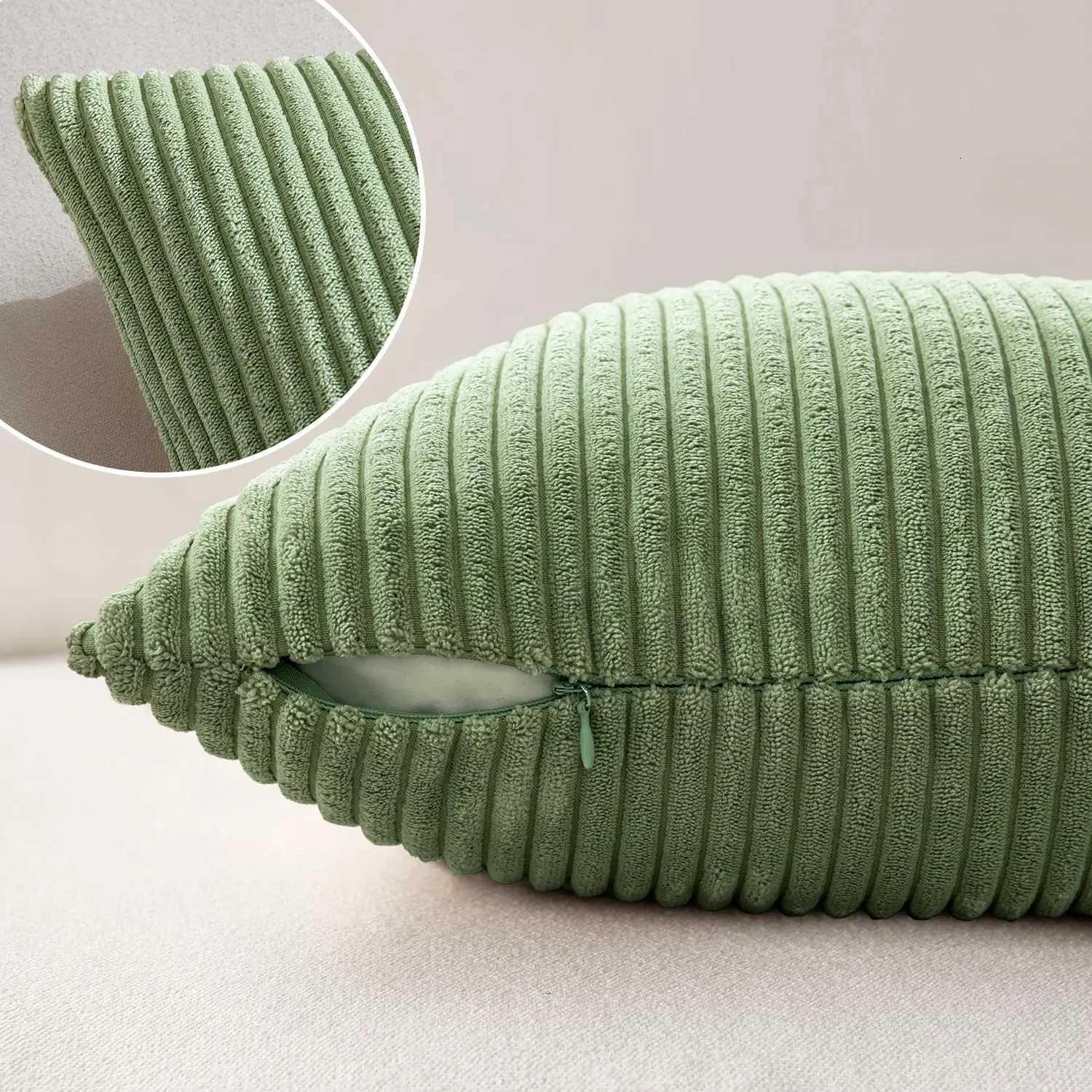 Pillow Case Soft Corduroy Striped Throw Case 45x45cm Boho Throw Covers for Sofa Bedroom Living Room Spring Home Decor Green C251120