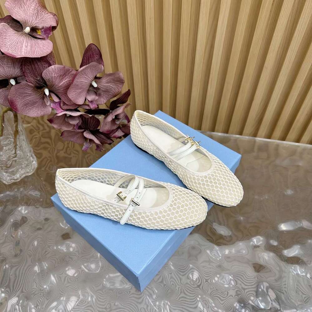 Women Size34-43 Mesh Flats Mary Janes Genuine Leather Buckle Strap Round Toe Leisure Designer Shoes atillas De Mujer