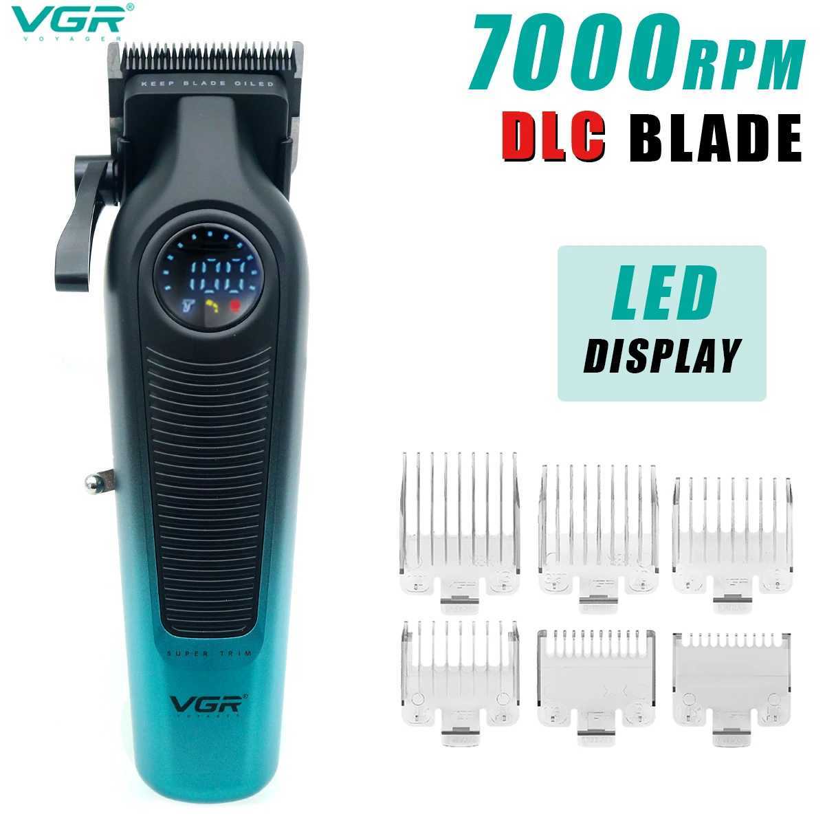 VGR V-196 Mens Hair Clipper DLC Blade LED Display Cordless USB Ceramic Blade Professional Hair Cutting Machine Hair TrimmerT251120