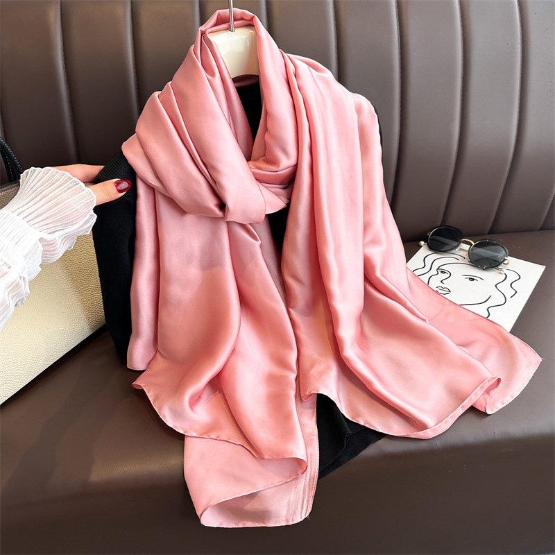 K453 Spring and summer pure color simple long silk scarf versatile scarf women's beach towel Middle Eastern headscarf satin imitation silk scarf