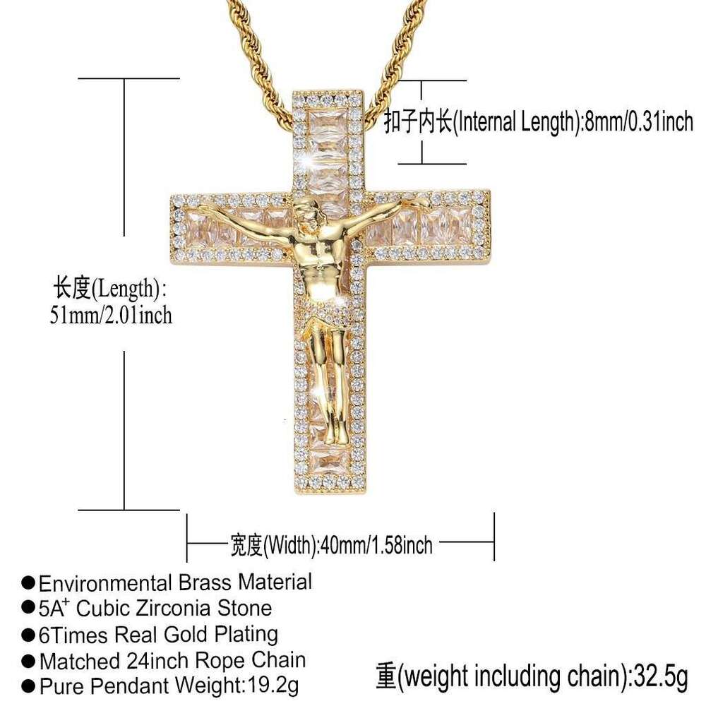 Luxury necklace cross copper micro-inlaid ice out VVS Moissanite hip Hop pendant for men and women Free delivery
