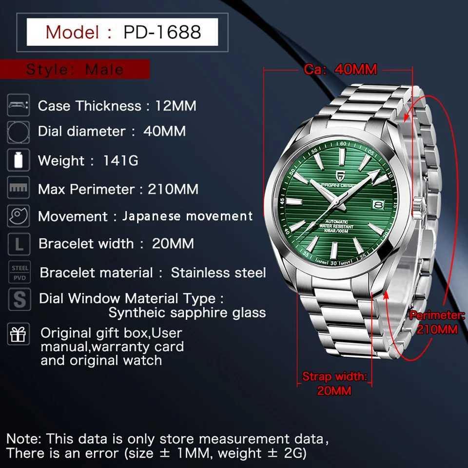 PAGANI DESIGN 40MM A150 Mens Watches Luxury Automatic Watch For Men Mechanical WristWatch Stainless Steel Sapphire Glass G251120