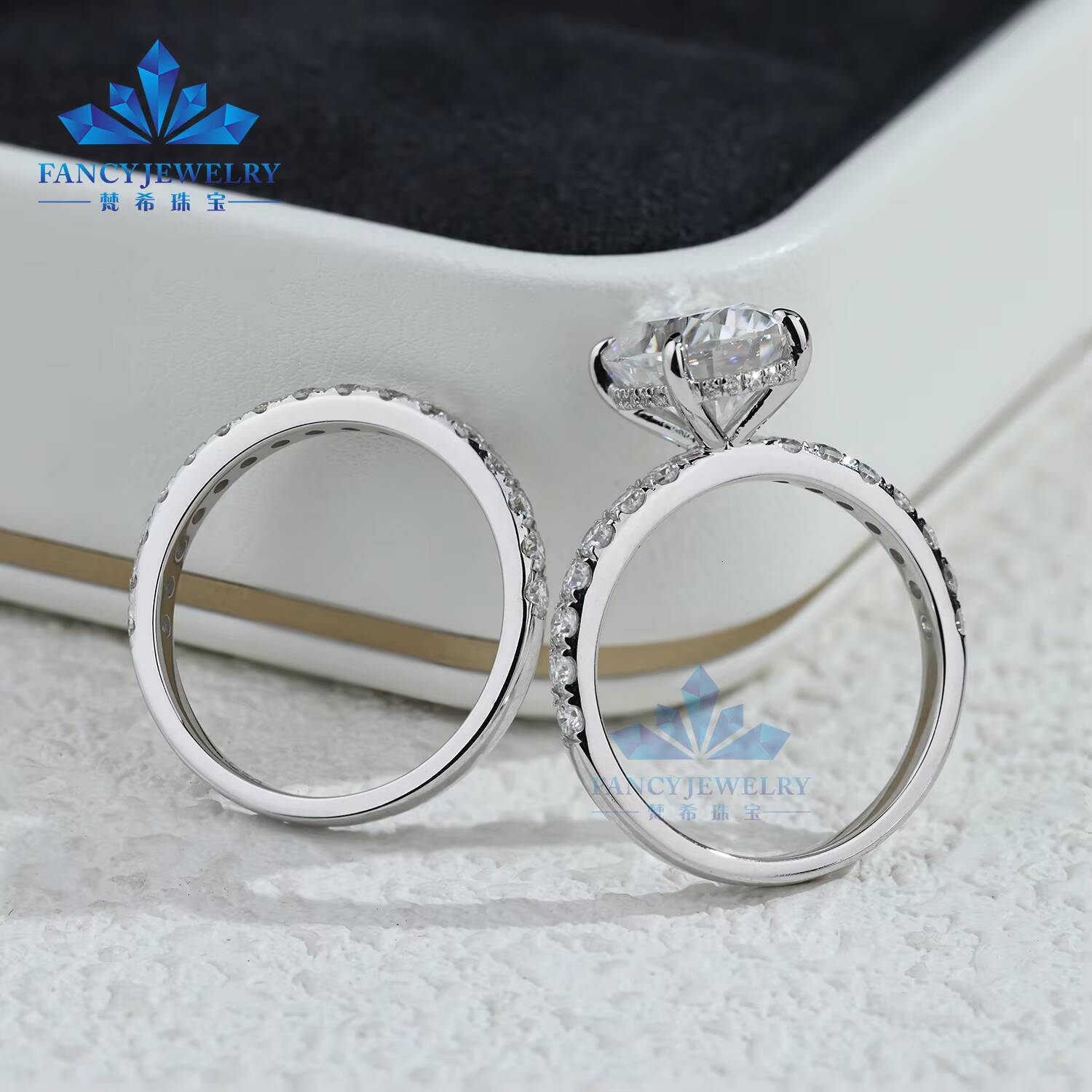 GRA GRC 2CT 3CT 4CT 5Carat 14K White Gold Wedding Ring Sets with Classic Style Oval Brilliant Cut Moissanite for Parties