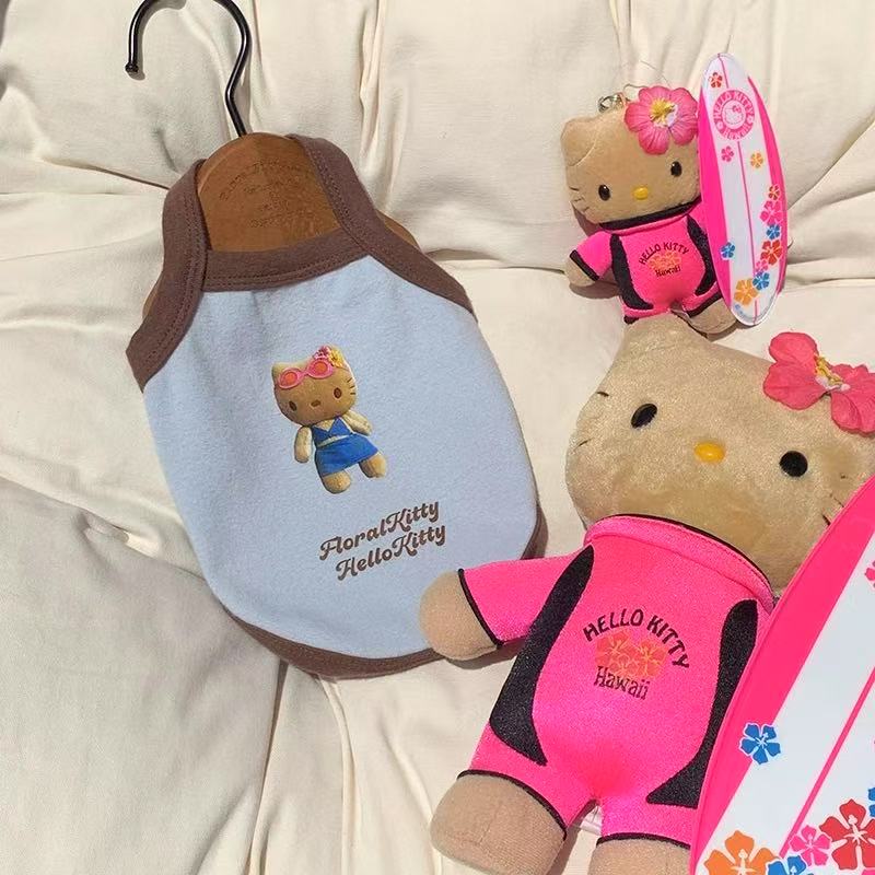 T0023Yaya's FLORALKITTY pet clothes for cats and dogs pure cotton summer style Hawaiian black leather kitty sling