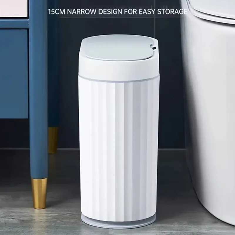 Automatic Sensor Trash Can 7L 9L Luxury Bathroom Trash Can 15L Kitchen Electric Garbage Bin Toilet Wastebasket Golden Trash Can C251120