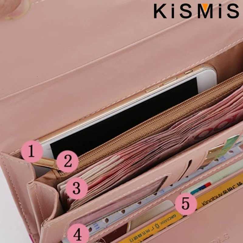 KISMIS Wallets for Women Cute Pink Pocket Womens Wallets Purses Plaid PU Leather Long Wallet Hasp Phone Bag Money Coin Pocket CaW251120