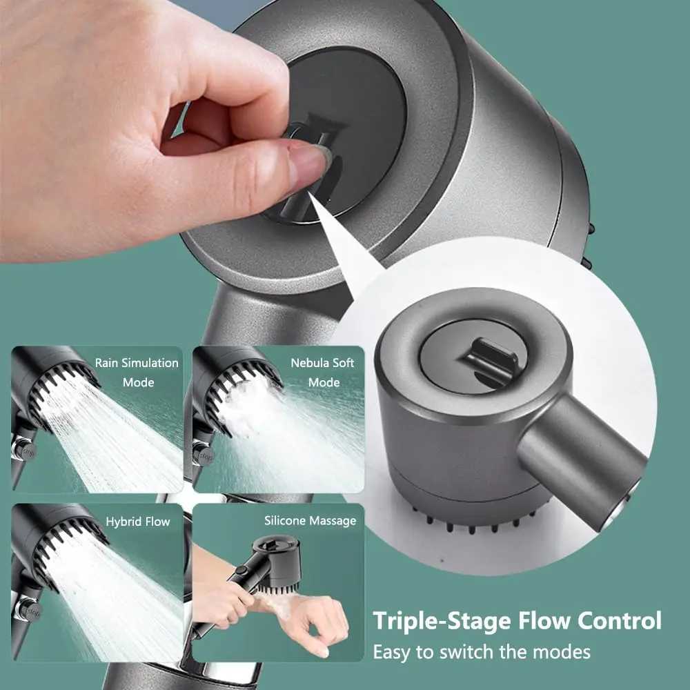 Handheld and high-pressure filter shower heads - ion drip shower heads with stainless steel hoses 3 spray modes for showeringM251120