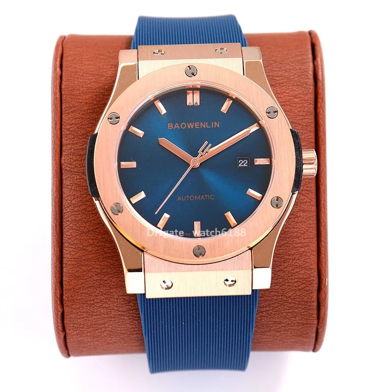 Men's Automatic Mechanical Watch Circular Sports Tape Stainless Steel Case Sapphire Glass watches for man de luxe wristwatch