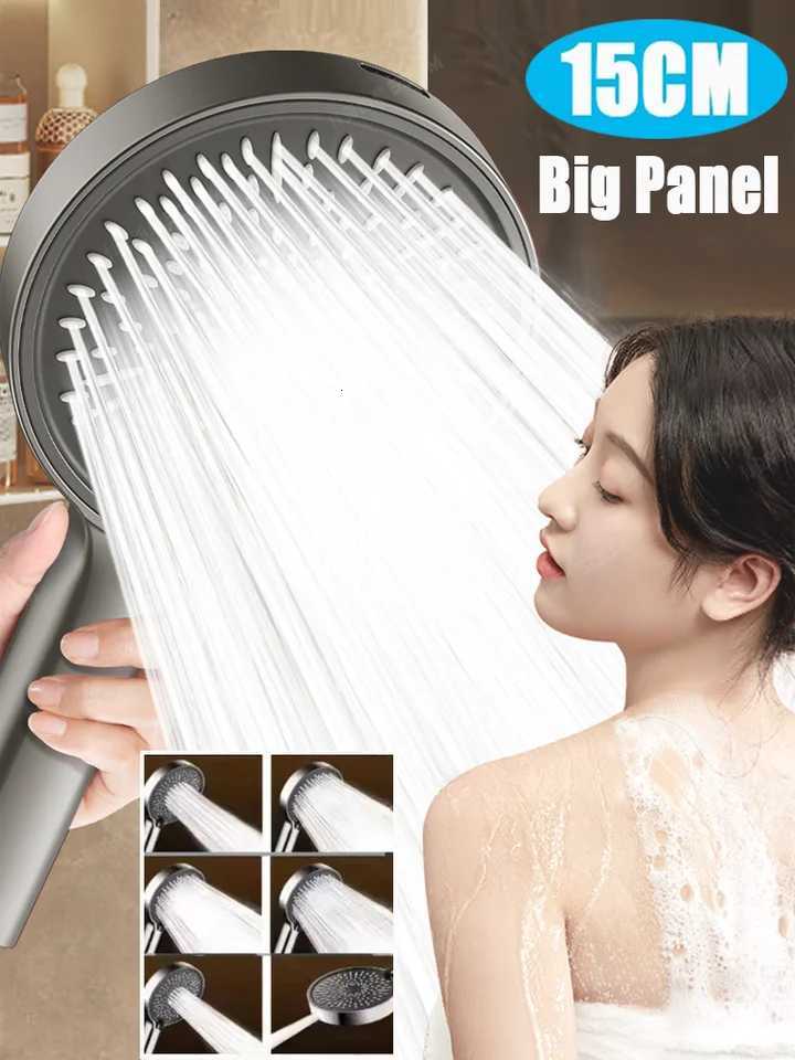 15CM Big Panel Massage Spa Pressurized Shower Head 6 Modes High Pressure Large Flow Rainfall Shower One-Key Stop Handheld ShowerM251120